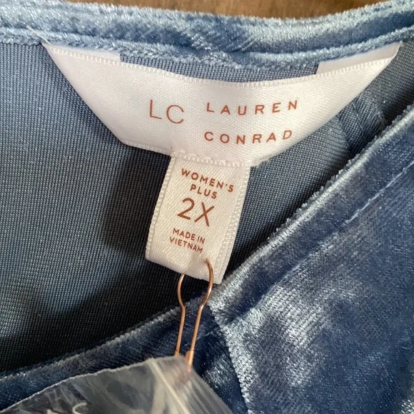 LC Lauren Conrad duller blue velvet volume sleeve top  boho vibe size XL - Picture 8 of 15